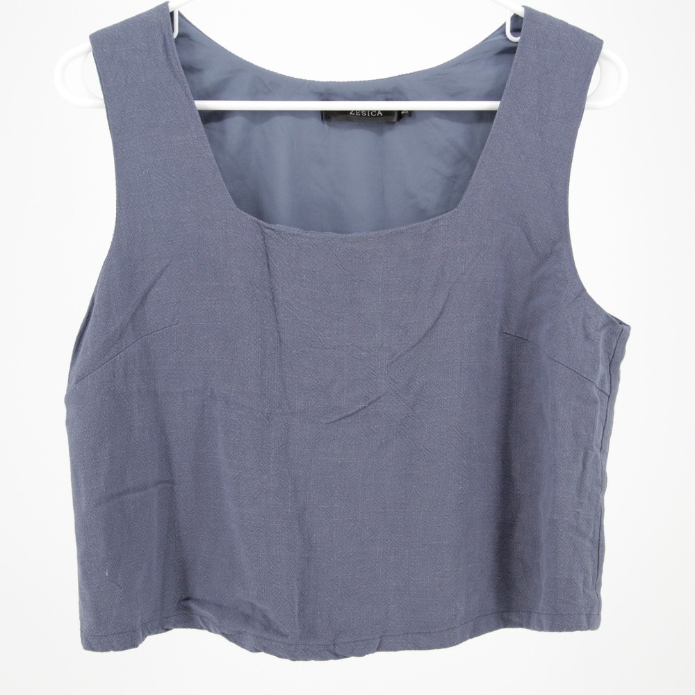 ZESICA Women's Blue Linen Blend Square Neck Sleeveless Crop Top Size M